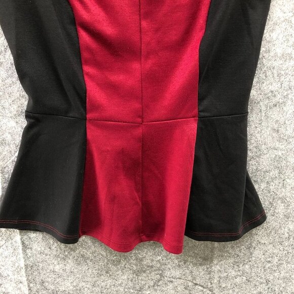 Guess Sleeveless Blouse Womens S Red Black Colorblock Peplum Ponte Formal - Picture 4 of 9